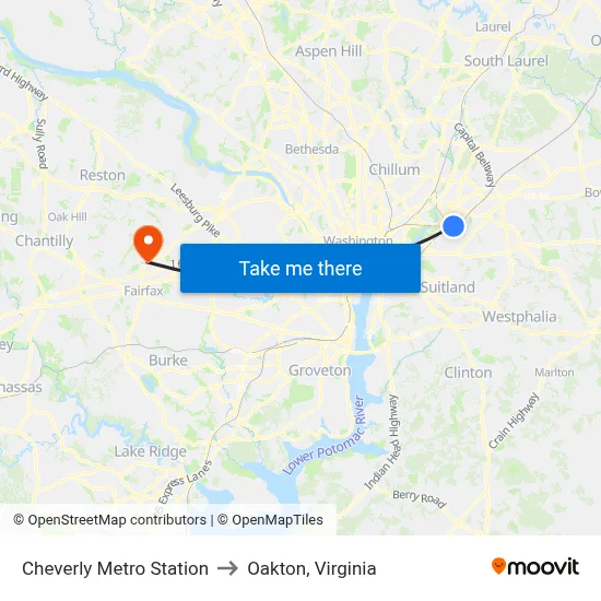Cheverly Metro Station to Oakton, Virginia map