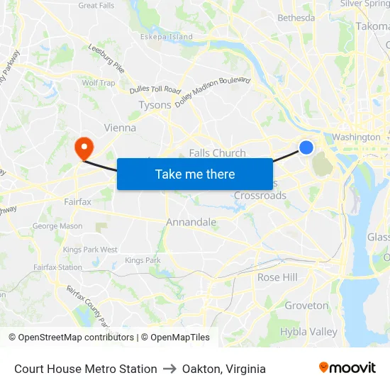 Court House Metro Station to Oakton, Virginia map