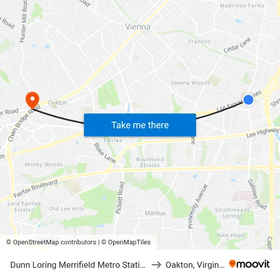 Dunn Loring Merrifield Metro Station to Oakton, Virginia map