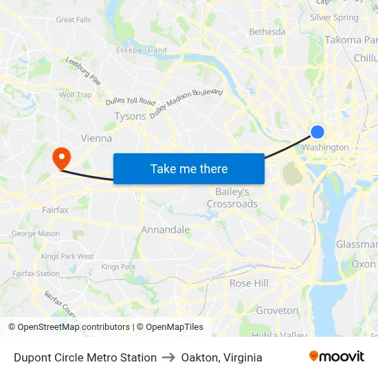 Dupont Circle Metro Station to Oakton, Virginia map