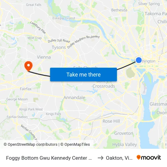 Foggy Bottom Gwu Kennedy Center Metro Station to Oakton, Virginia map