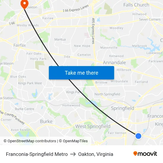 Franconia-Springfield Metro to Oakton, Virginia map