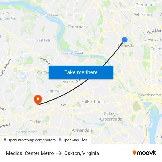 Medical Center Metro to Oakton, Virginia map