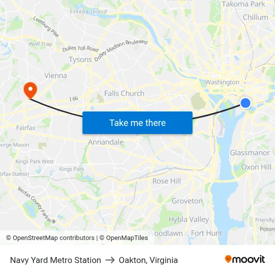 Navy Yard Metro Station to Oakton, Virginia map