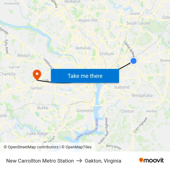 New Carrollton Metro Station to Oakton, Virginia map