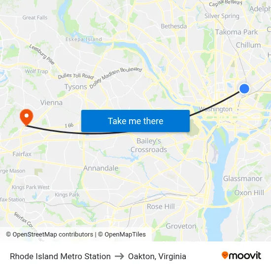 Rhode Island Metro Station to Oakton, Virginia map