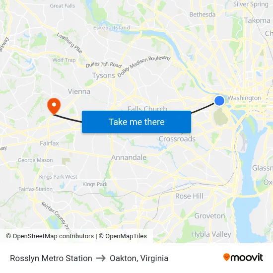 Rosslyn Metro Station to Oakton, Virginia map