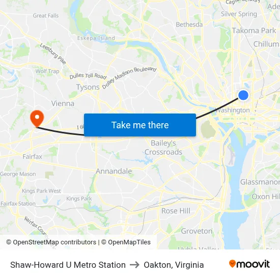 Shaw-Howard U Metro Station to Oakton, Virginia map
