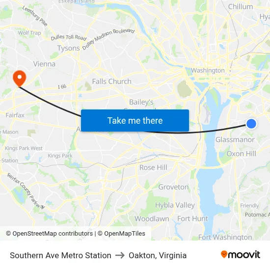 Southern Ave Metro Station to Oakton, Virginia map