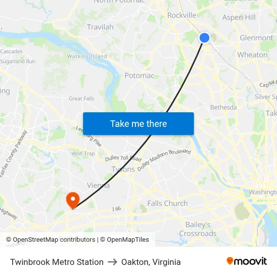Twinbrook Metro Station to Oakton, Virginia map
