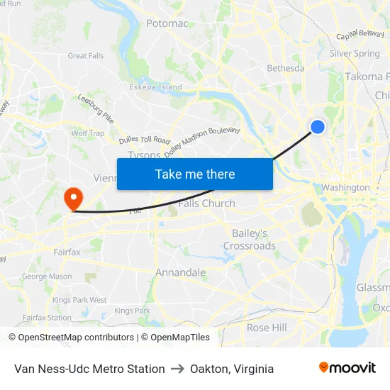 Van Ness-Udc Metro Station to Oakton, Virginia map