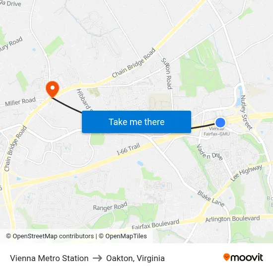 Vienna Metro Station to Oakton, Virginia map