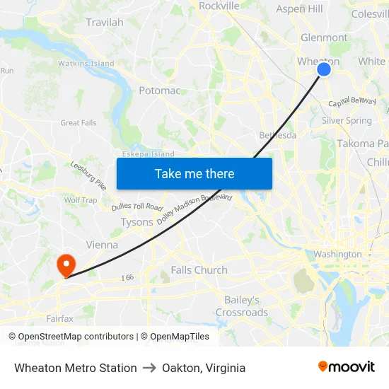 Wheaton Metro Station to Oakton, Virginia map