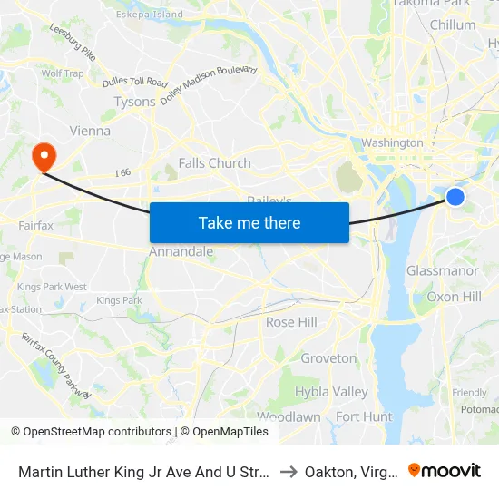 Martin Luther King Jr Ave And U Street SE to Oakton, Virginia map