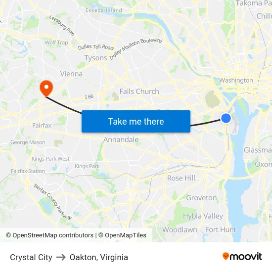 Crystal City to Oakton, Virginia map