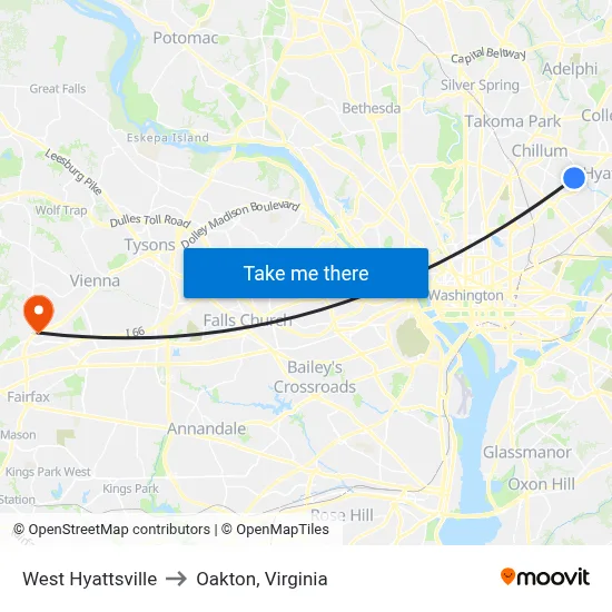 West Hyattsville to Oakton, Virginia map