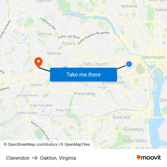 Clarendon to Oakton, Virginia map