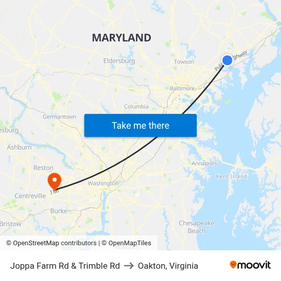 Joppa Farm Rd & Trimble Rd to Oakton, Virginia map