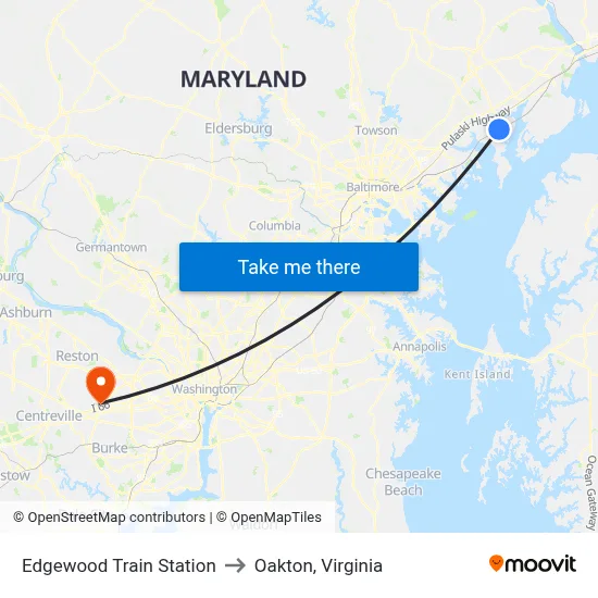 Edgewood Train Station to Oakton, Virginia map