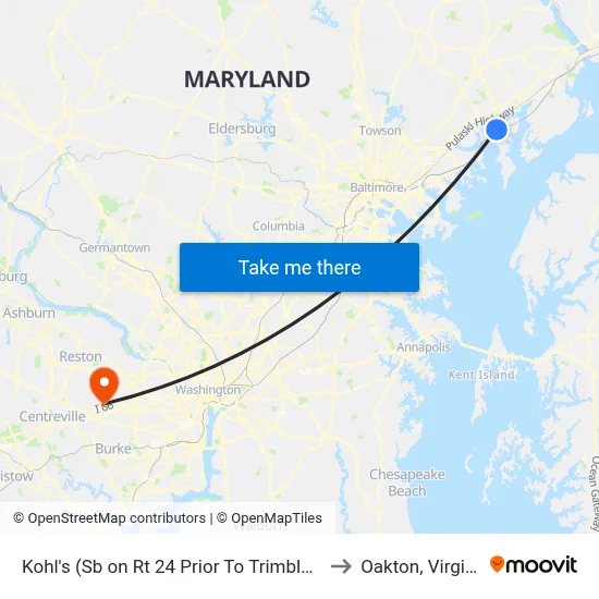 Kohl's (Sb on Rt 24 Prior To Trimble Rd) to Oakton, Virginia map