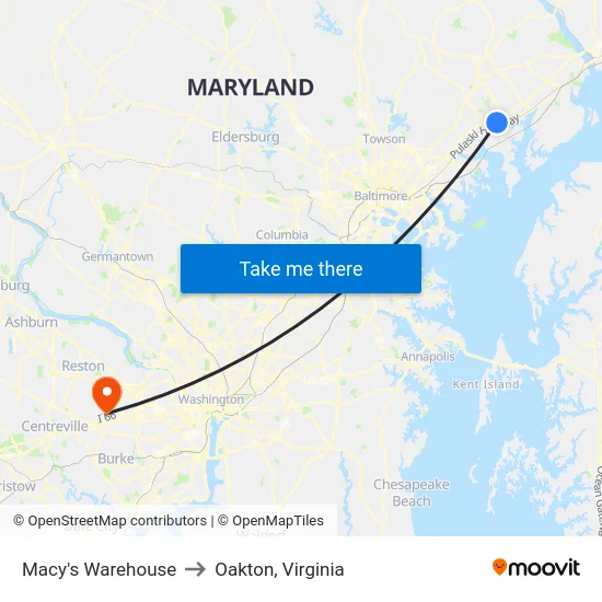 Macy's Warehouse to Oakton, Virginia map