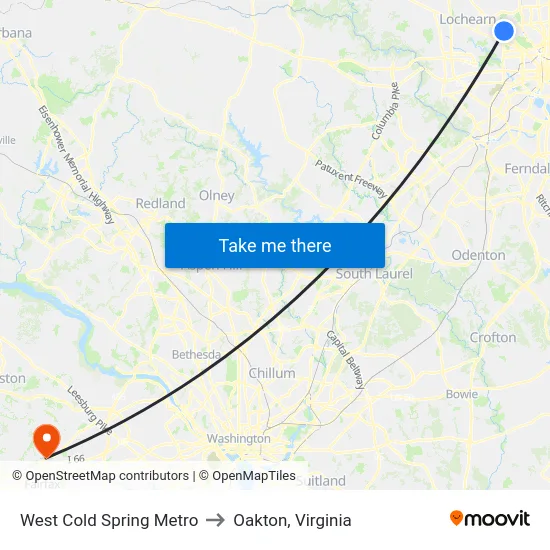 West Cold Spring Metro to Oakton, Virginia map