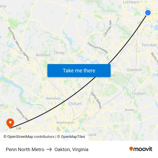 Penn North Metro to Oakton, Virginia map