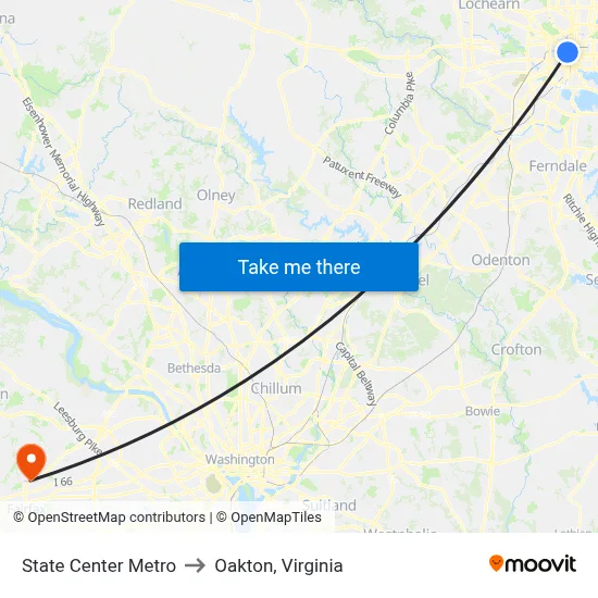 State Center Metro to Oakton, Virginia map