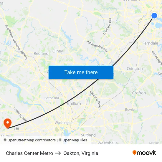 Charles Center Metro to Oakton, Virginia map