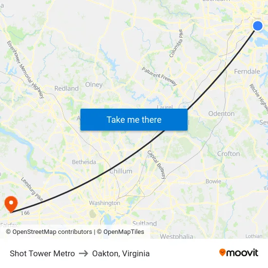 Shot Tower Metro to Oakton, Virginia map