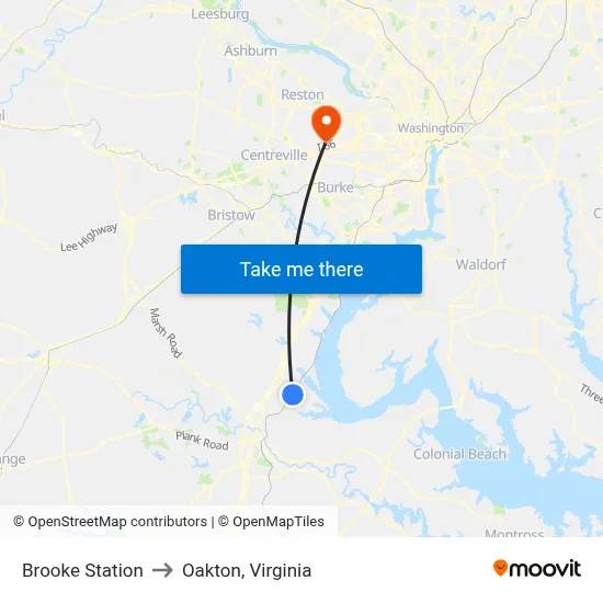 Brooke Station to Oakton, Virginia map