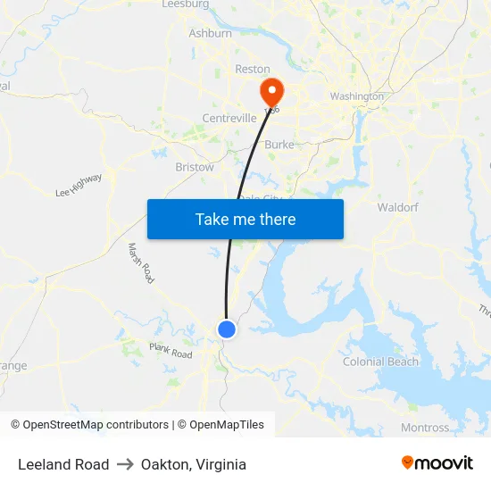 Leeland Road to Oakton, Virginia map