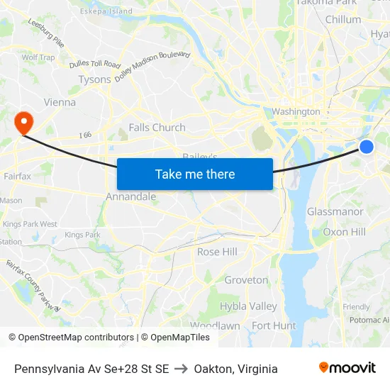 Pennsylvania Av Se+28 St SE to Oakton, Virginia map