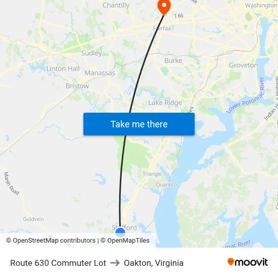 Route 630 Commuter Lot to Oakton, Virginia map