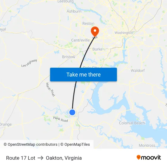 Route 17 Lot to Oakton, Virginia map