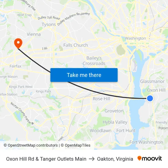 Oxon Hill Rd & Tanger Outlets Main to Oakton, Virginia map