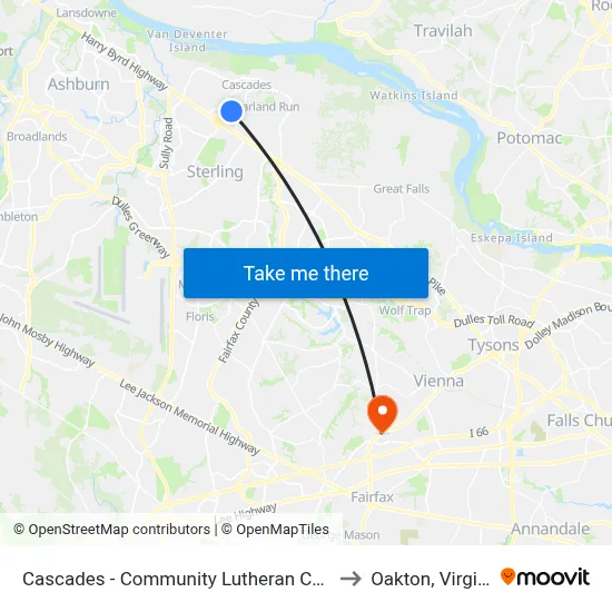 Cascades - Community Lutheran Church to Oakton, Virginia map
