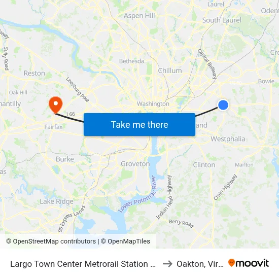 Largo Town Center Metrorail Station at Bus Bay F to Oakton, Virginia map