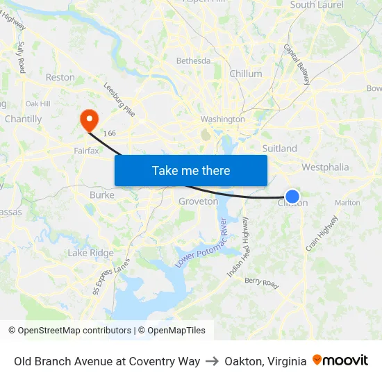 Old Branch Avenue at Coventry Way to Oakton, Virginia map