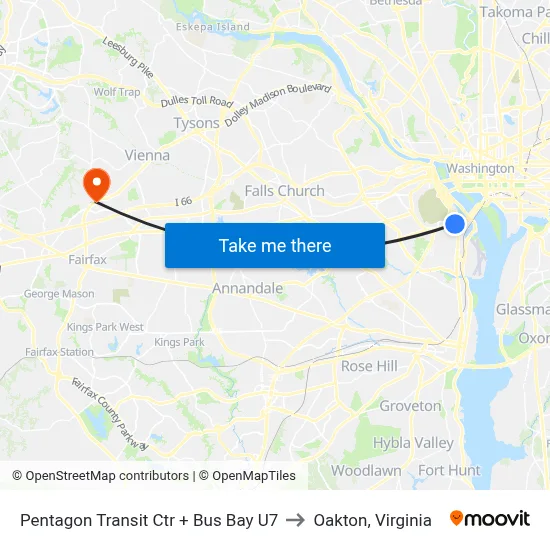 Pentagon Transit Ctr + Bus Bay U7 to Oakton, Virginia map