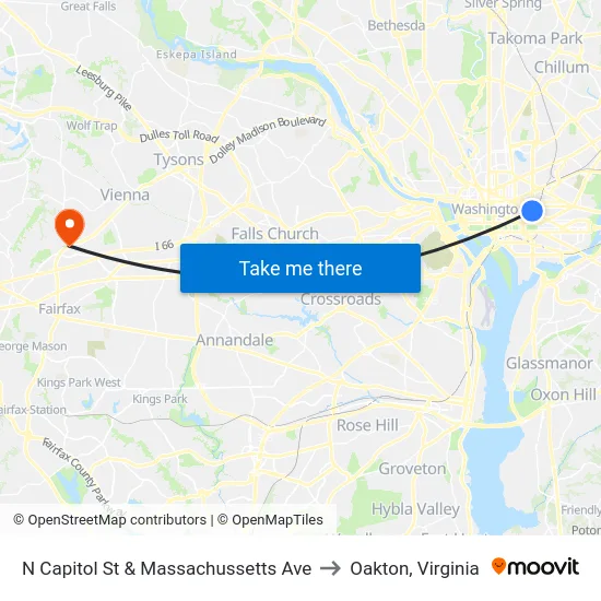 N Capitol St & Massachussetts Ave to Oakton, Virginia map