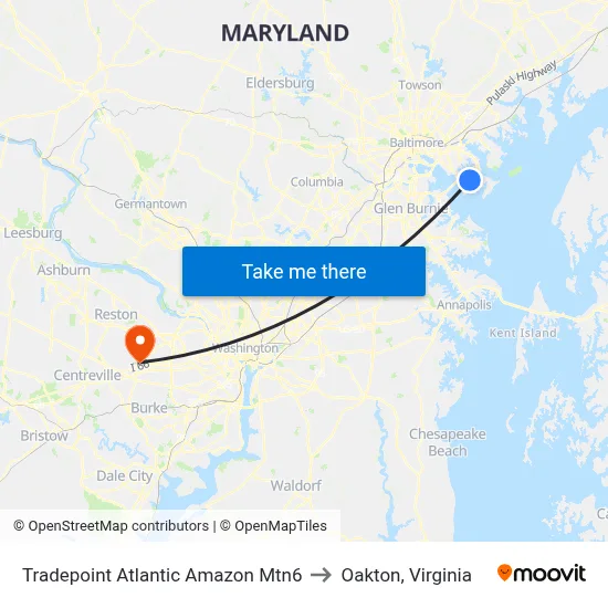Tradepoint Atlantic Amazon Mtn6 to Oakton, Virginia map