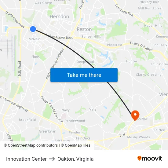 Innovation Center to Oakton, Virginia map