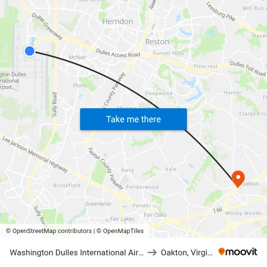 Washington Dulles International Airport to Oakton, Virginia map