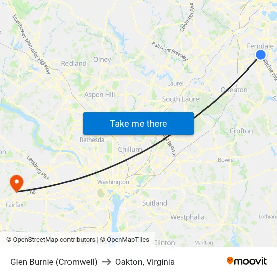 Glen Burnie (Cromwell) to Oakton, Virginia map