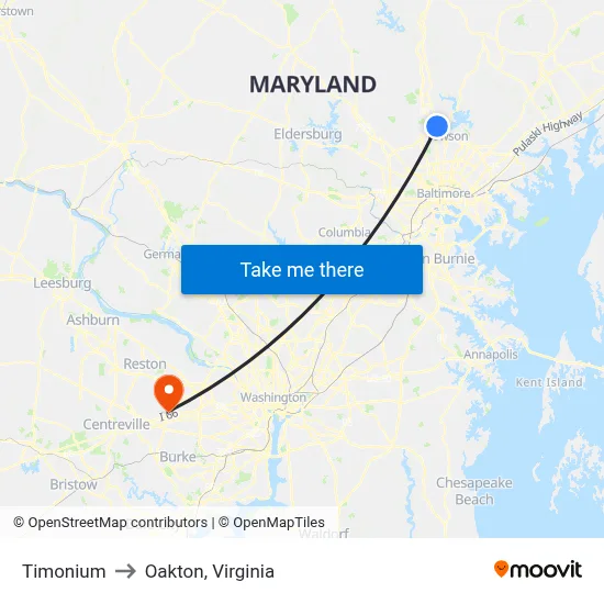 Timonium to Oakton, Virginia map