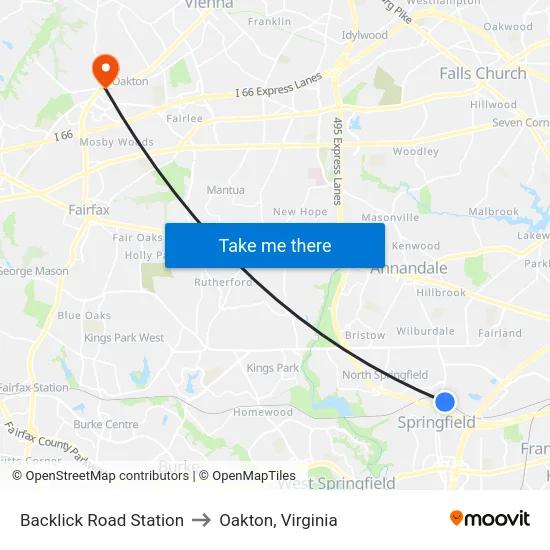 Backlick Road Station to Oakton, Virginia map
