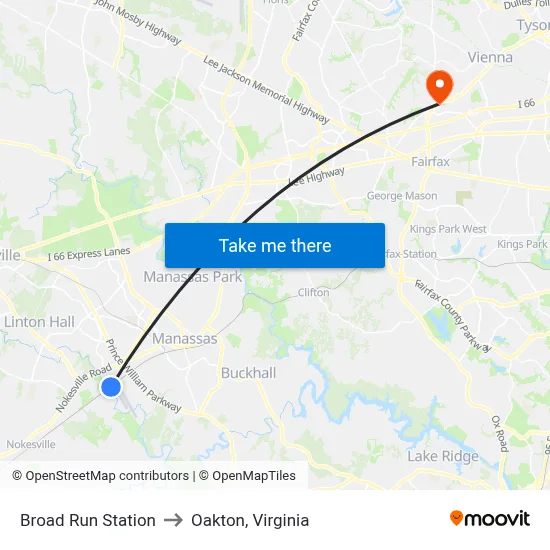 Broad Run Station to Oakton, Virginia map