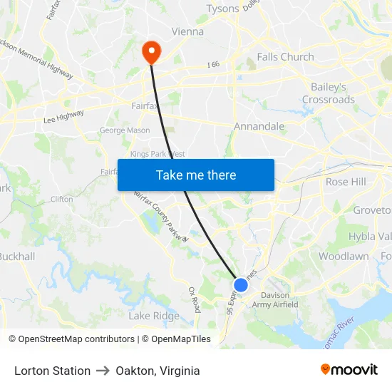 Lorton Station to Oakton, Virginia map