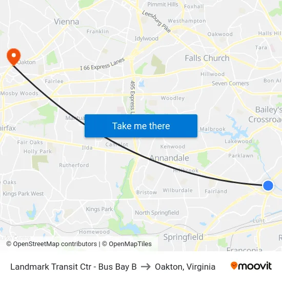 Landmark Transit Ctr - Bus Bay B to Oakton, Virginia map